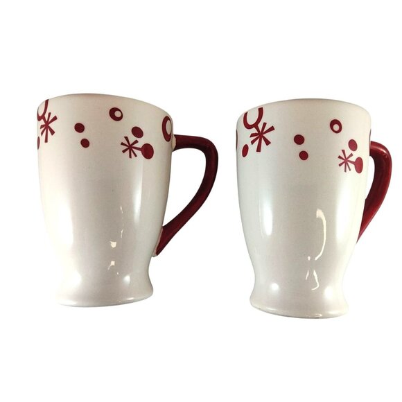 Pier 1 Set Of 2 Red & White Hand-Painted Flurry Mugs Dishwasher & Microwave Safe - Picture 8 of 12